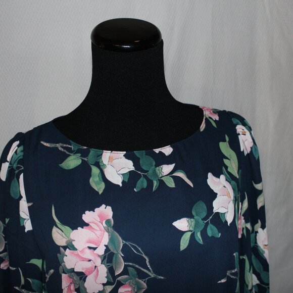 FALL SALE! Lulus Dress Rosalinda Navy Blue Floral Print Long Sleeve Medium NWT's - Picture 2 of 13
